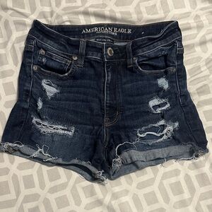 American Eagle Outfitters Dark Blue Distressed Jean Shorts